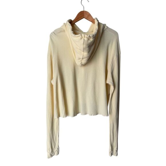 Brandy Melville John Galt Buttery Yellow Waffle Knit Thermal Hoodie - Picture 3 of 7